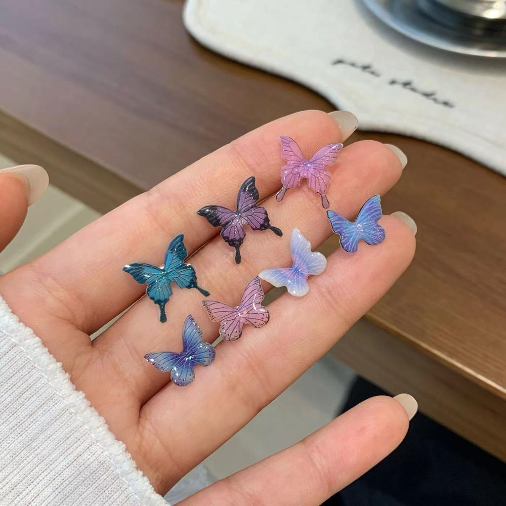 Sommer Bunt Schmetterling Blume Perle Woche Steckerohrringe Set Damen Silbernadel Klein Exquisit Süß Premium Ohrringe