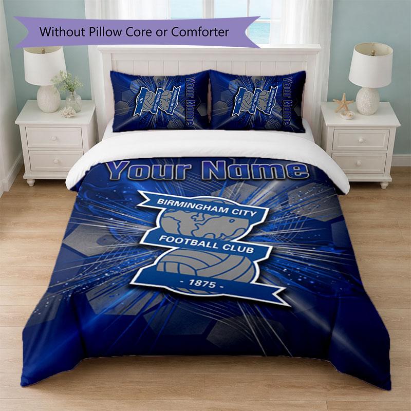 BIRMINGHAM CITY Football Juego de Cama con Texto de Nombre Personalizado 1 Funda de Edredón + 2 Fundas de Almohada Logo de Fútbol Regalo Personalizado para Ocasión Especial Decoración de Dormitorio