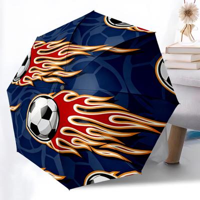 1pc Soccer Flames Automatic Open/Close Umbrella with Folding Feature Compact Travel Umbrella, Lightweight Design, for Commuting112