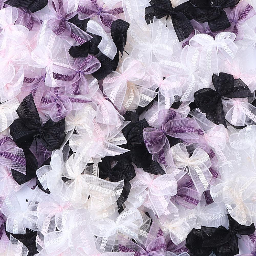 30Pcs/Lot Pink Purple Mesh Lace Bows Polyester Satin Ribbon Patch Applique DIY Decoration Headwear Accessories