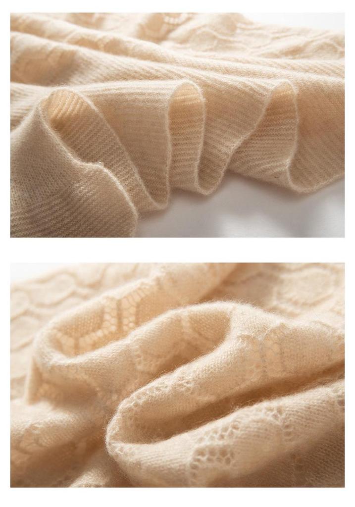 European Style 100% Pure Cashmere Knit Hollowed Small Travel Shawl for Autumn/Winter