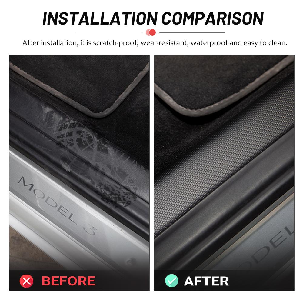 4 bucăți autocolante 3D de protecție pentru pragul ușii din fibră de carbon pentru Tesla Model 3 2023 2022 stilul mașinii
