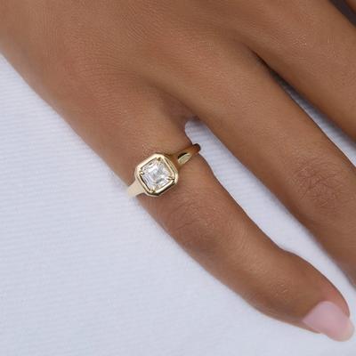 Geometric Single Stone Oval Square Sparking 5A CZ Open Adjusted #4 Cute Simple Pinky Finger Ring for Women