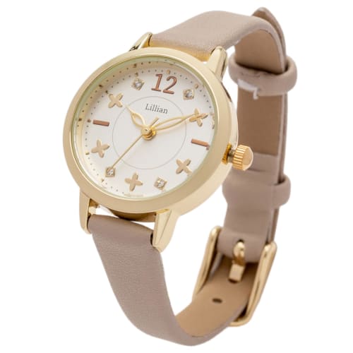 

Fieldwork Women s Analog Watch with Leather Strap and Stone Dial, Flower Pattern, White, Gray, JN031-5