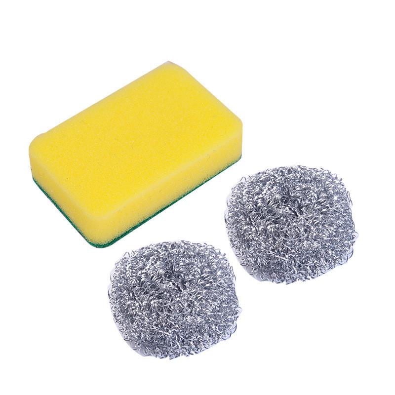Brush Cleaning Versatile Set With Steel Wool And Sponge For Kitchen Tool Use
