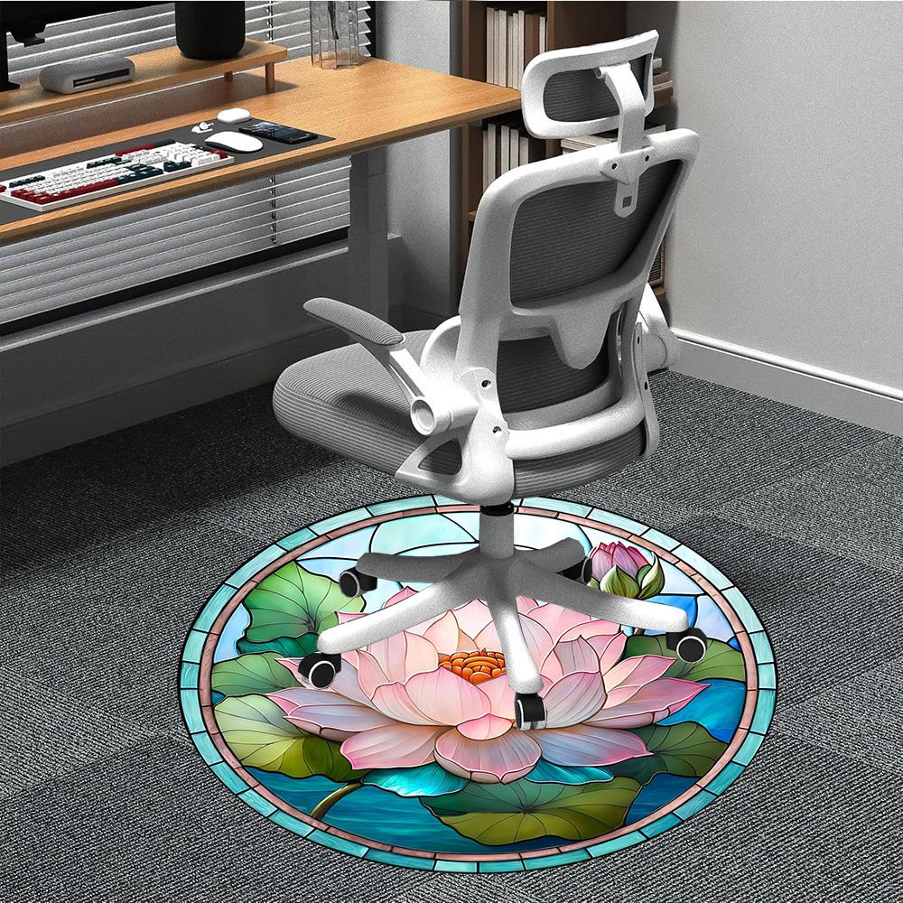 

1pc Lotus Stained Glass Chair Carpet for Office Non-Slip, Machine Washable Rug for Office - Holiday DecorMachine Made yy251029090 80cm by 80cm