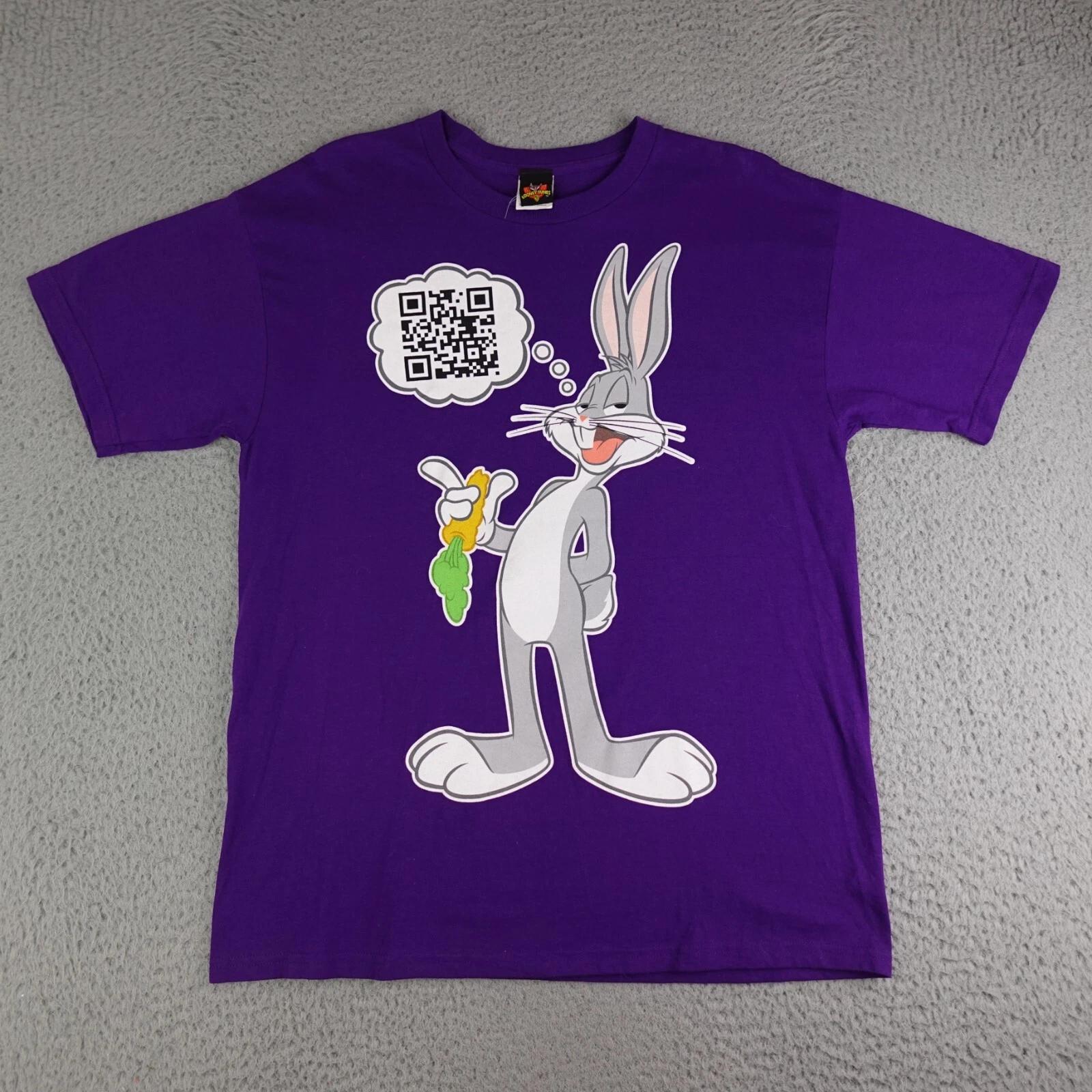 

Looney Tunes Shirt Mens Large Purple Buggs Bunny Thats All Folks QR Code Graphic S