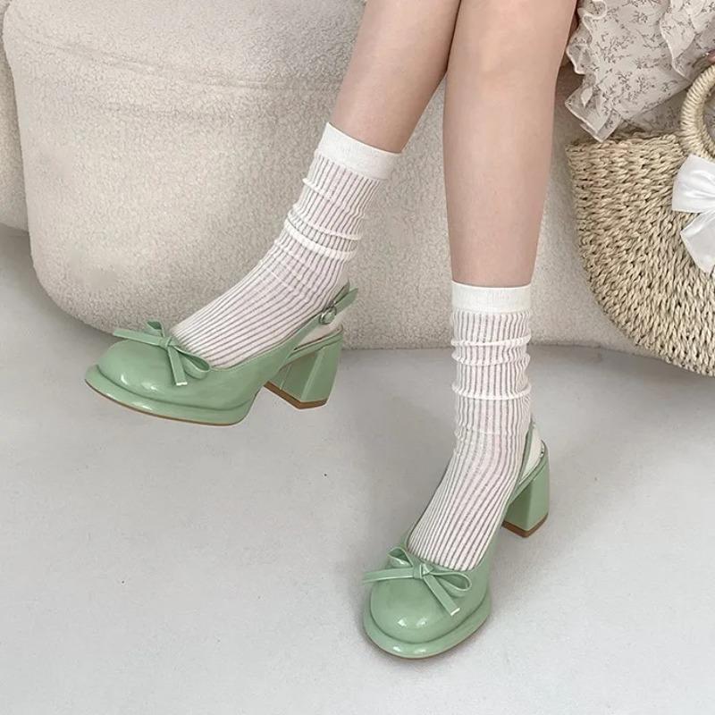 Scarpe Mary Jane da Donna Dolci con Fiocco a Farfalla Scarpe Lolita Tacco Spesso Sandali Singback Moda Casual Sandali in Pelle da Donna