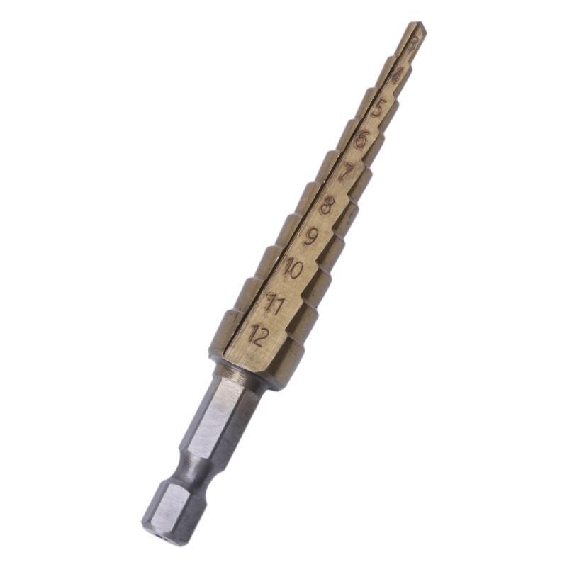 HSS Titanium-Coated Step Drill Set 1/4" Shank 3-12mm Cutting Tool Reamer