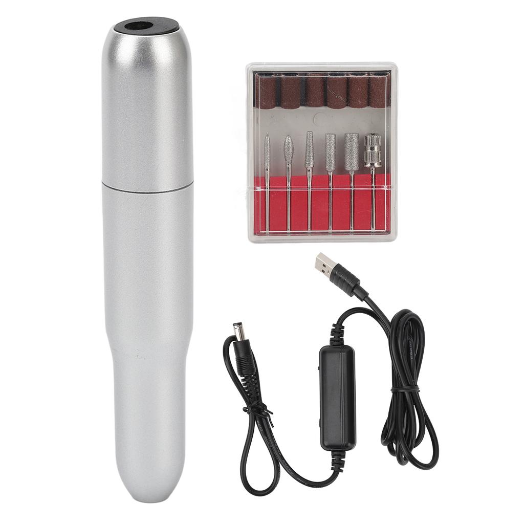 Nail Grinder Electric Portable Plastic USB 20000 RPM Nail Drill for Dead Skin Removal Silver