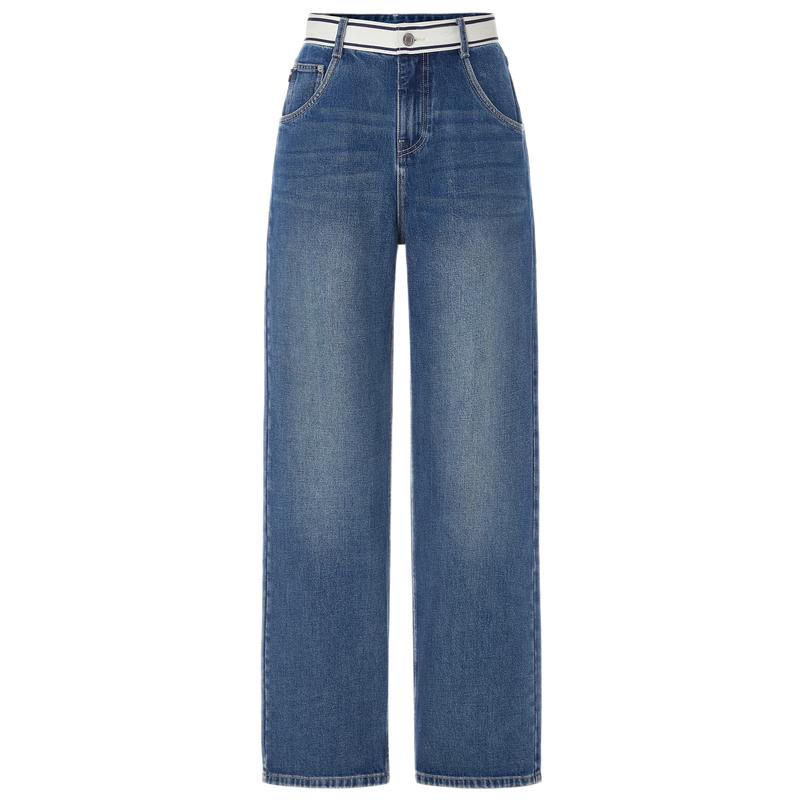 

MO&Co. Retro High-Waisted Patchwork Straight Wide-Leg Jeans