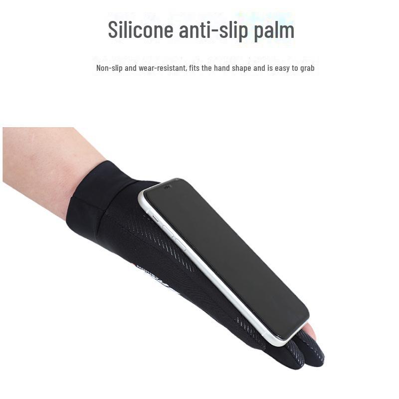 Herr sommar cykelhandskar i isilke, solskydd, halvfinger, två fingrar fria, pekskärmskompatibla