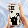 For Samsung Galaxy S25 Ultra Case Love Black Cat Pattern Printing Straight Edge TPU Phone Back Cover
