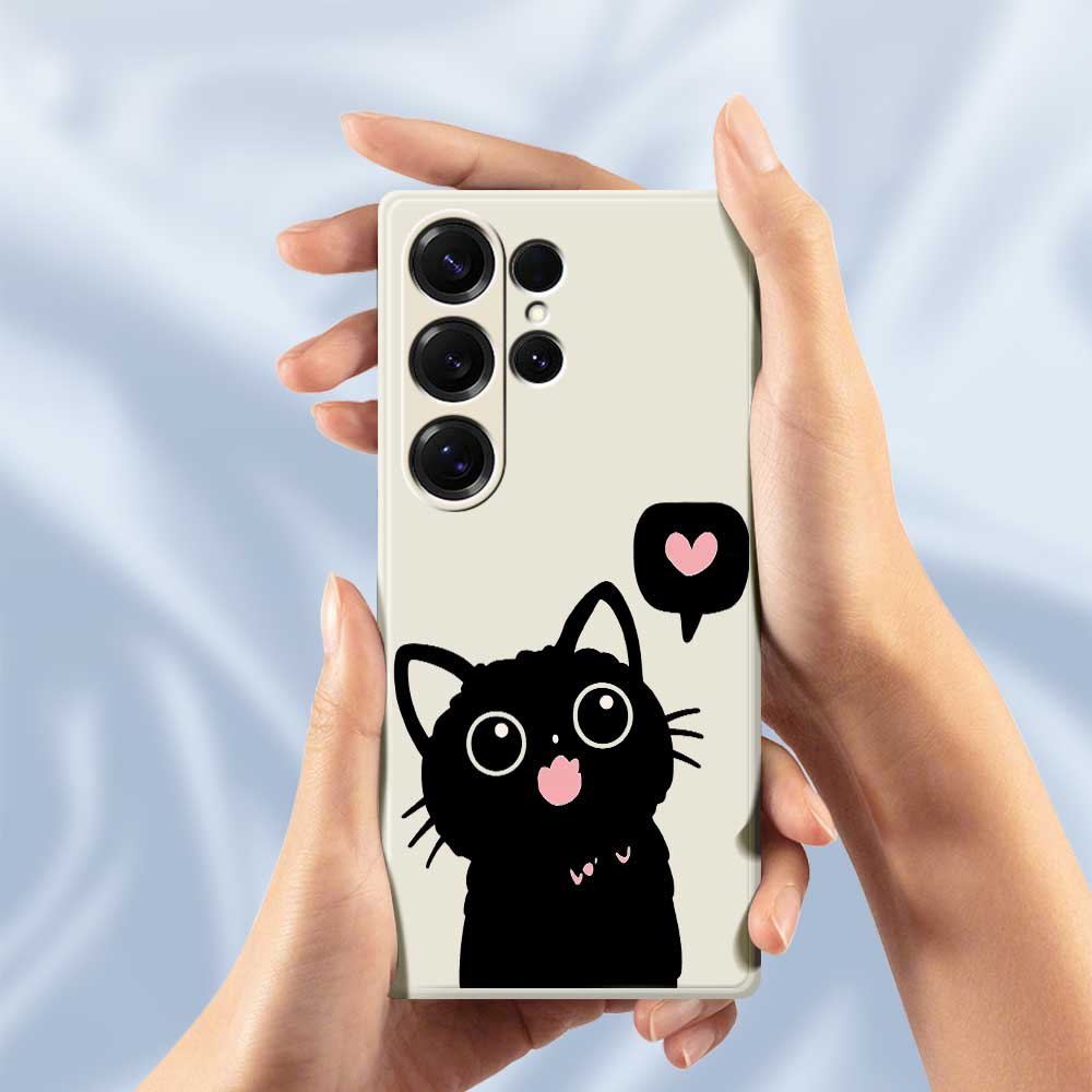For Samsung Galaxy S25 Ultra Case Love Black Cat Pattern Printing Straight Edge TPU Phone Back Cover