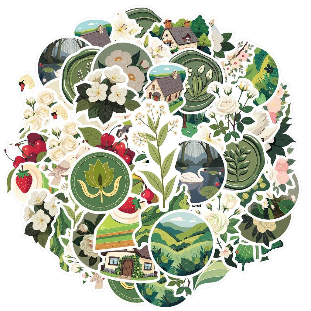 35pcs-50pcs Vintage Cottagecore Stickers Elegant Floral Stationery Stickers DIY Stickers For Laptop Motorcycle Luggage Phone