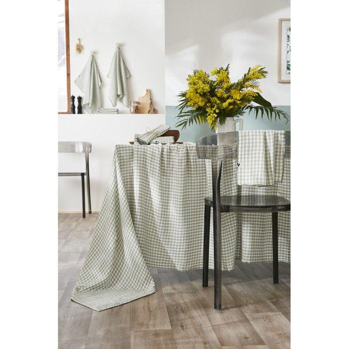 Nappe de table "Vickie" 150 x 350 cm "Gaze de Coton tissé teint" - 150x360 - Vickie Eucalyptus