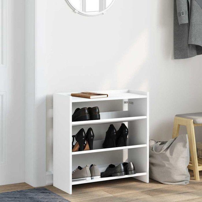 VidaXL Étagère à chaussures blanc 60x25x62 cm bois d'ingénierie, rangement de chaussures, armoire de rangement de 859887