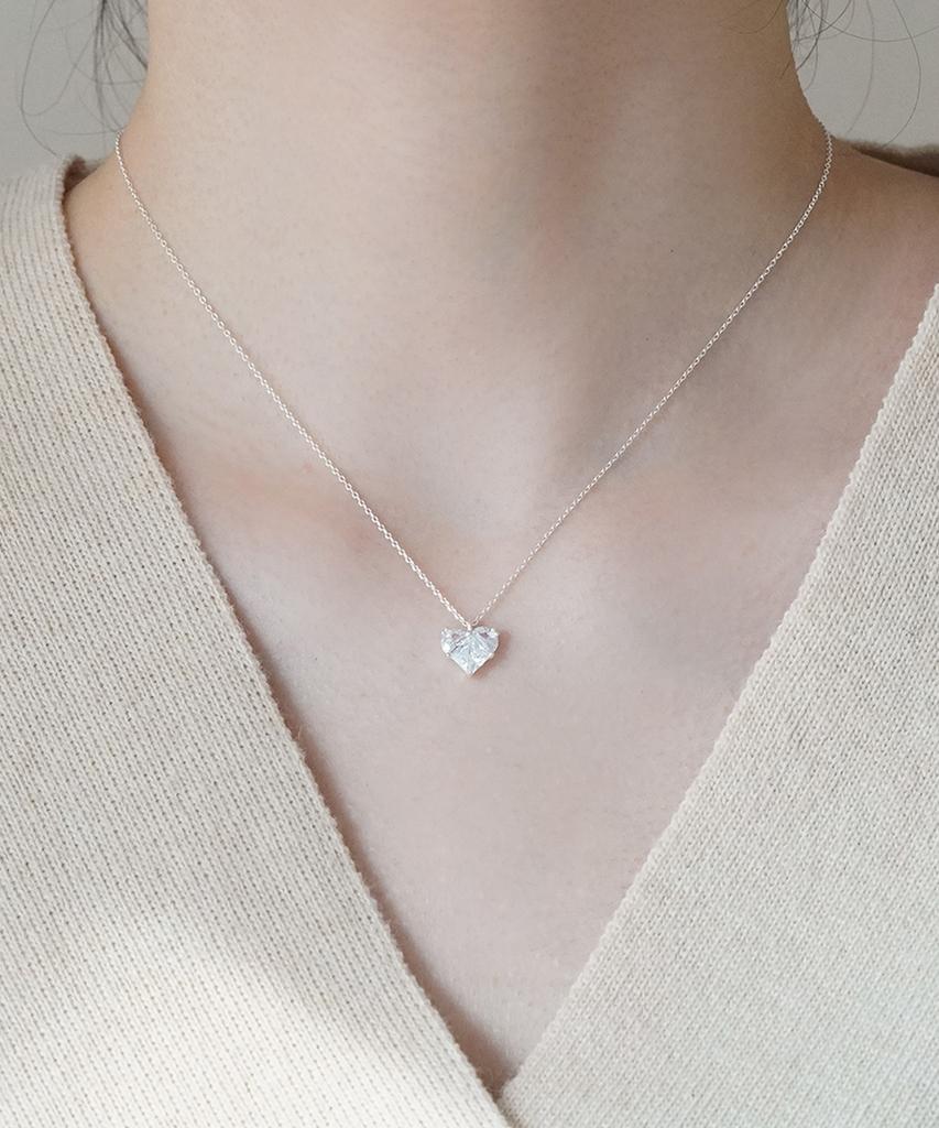 Alleun Silver 925 Cubic Heart Pendant Chain Bold Silver Necklace