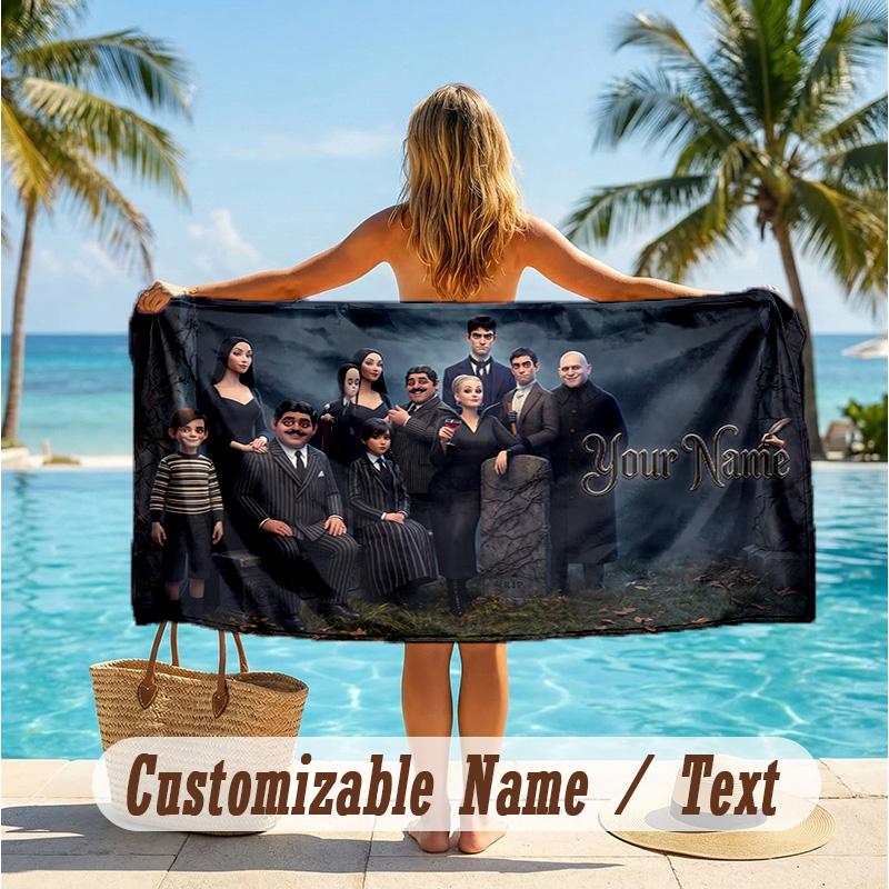 Custom Text Beach Towel, Soft Absorbent Swimming Multi-use TowelThe Addams Family