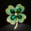 Crystal Green Diamond Four-Leaf Clover Brooch - High-end, Exclusive, Small-scale Accessory, Versatile Pin.