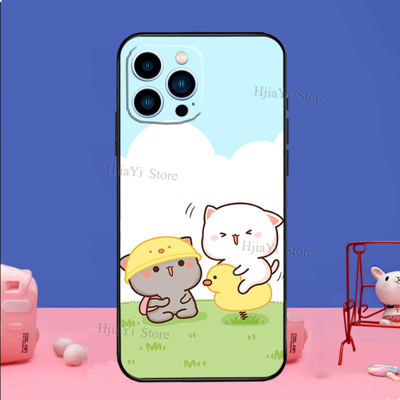 Peach And Goma Cat Case For iPhone 16 15 13 11 14 Pro Max 12 Mini Plus XR X XS Max Silicone Phone Cover