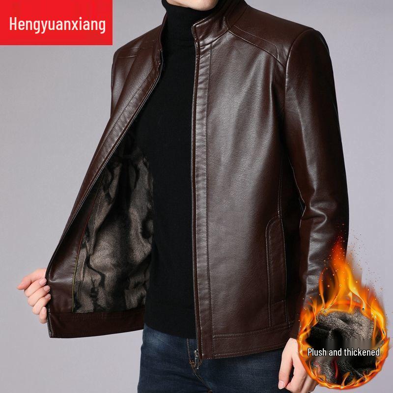 Men's Thickened Sheepskin Leather Jacket for Autumn and Winter - Perfect for Middle-aged and Elderly