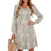 Ladies' Printed Casual And Fashionable V-neck Long Sleeved Mid Length Dress