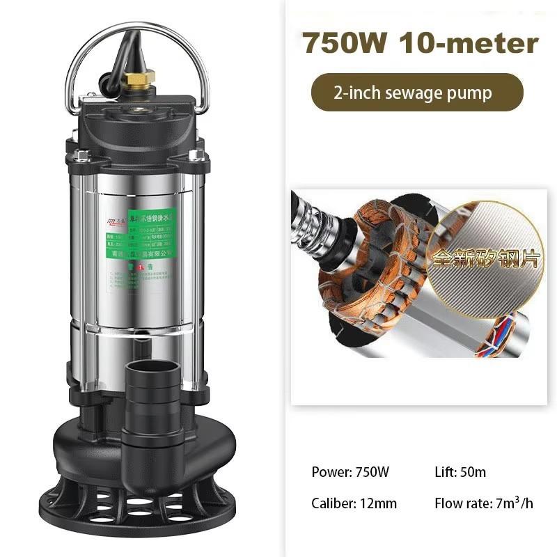 370W/750W Stainless Steel Submersible Pump Drainage Irrigation Self-priming Sewage Pump Agricultural Pumping Garden Tools