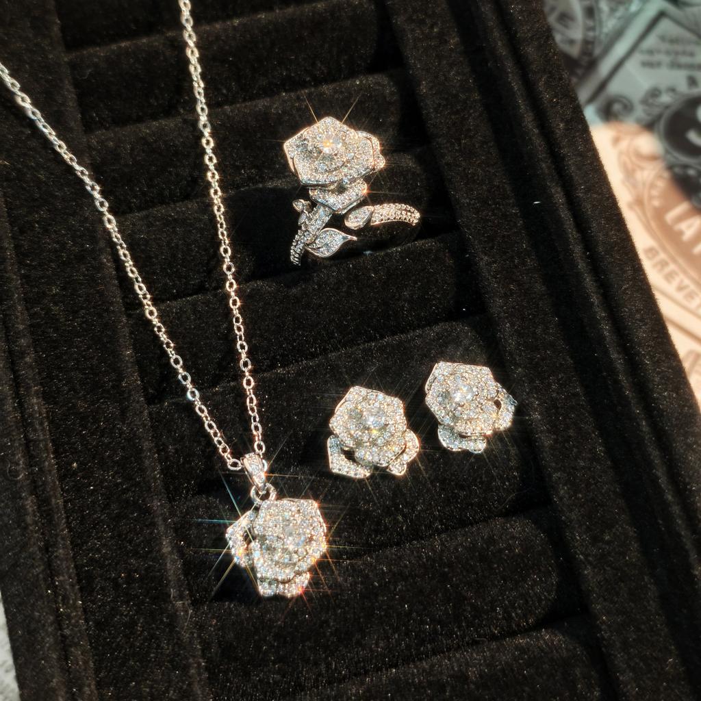 Valuable Lab Jade Diamond Jewelry set 925 Silver Engagement Wedding Rings Earrings Necklace For Women Bridal Party Gift