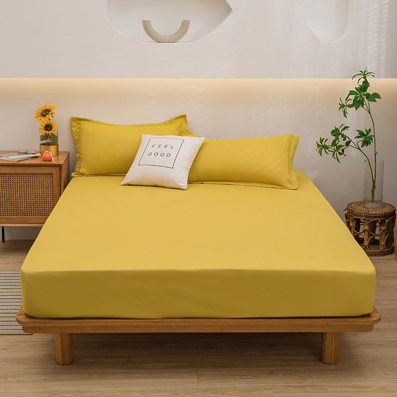 Solid Color Washed Cotton Fitted Sheet with Non-Slip Feature and Pillowcase