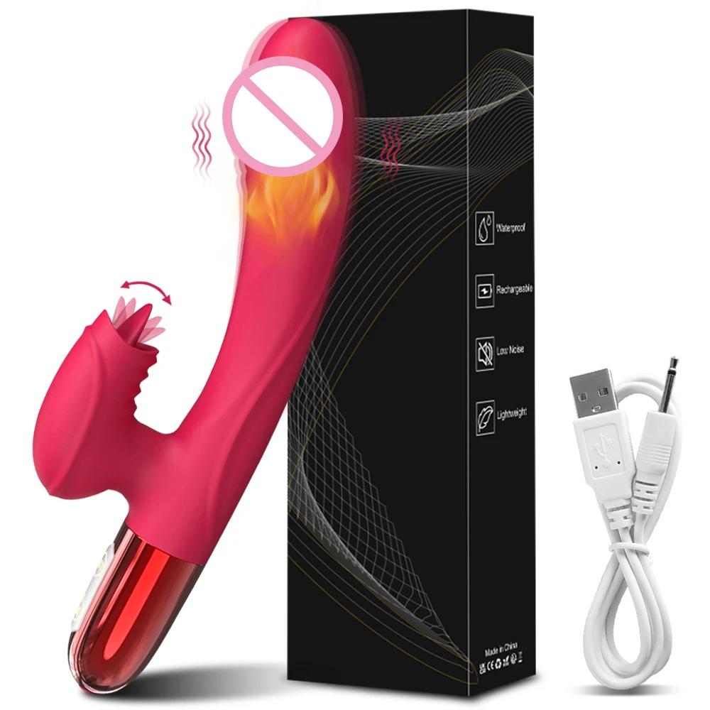 Portable Sex Toys Vibrator for Women Clitoris Stimulator Female Masturbator G Spot Dildo with Tongue Licking Adults Goods 18+ Insert Dildo Waterproof