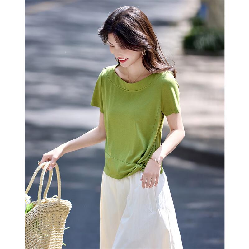 Women's Irregular Twisted Knot Short Sleeve T-shirt