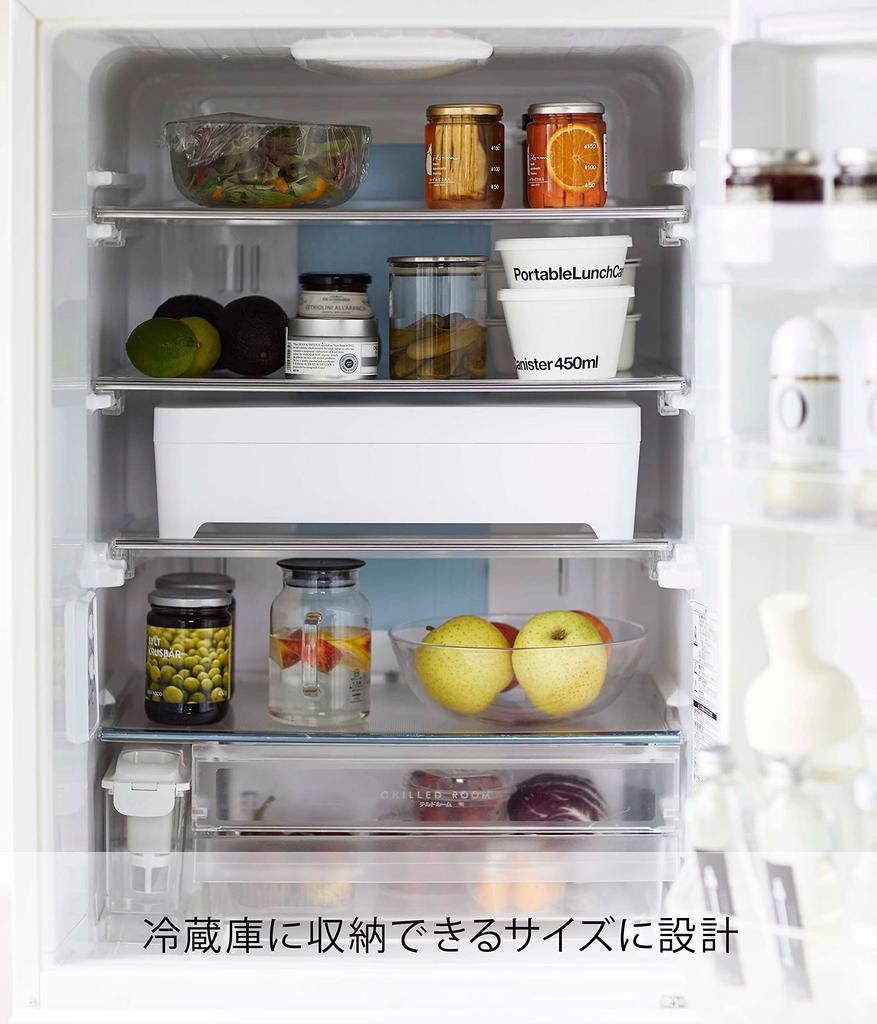 Yamazaki Jitsugyo 4911 Tabletop Draining Tray with Lid Tower Square White Approx. 42X25X11.5cm Tower Refrigerator Storage Convenient for Pots and