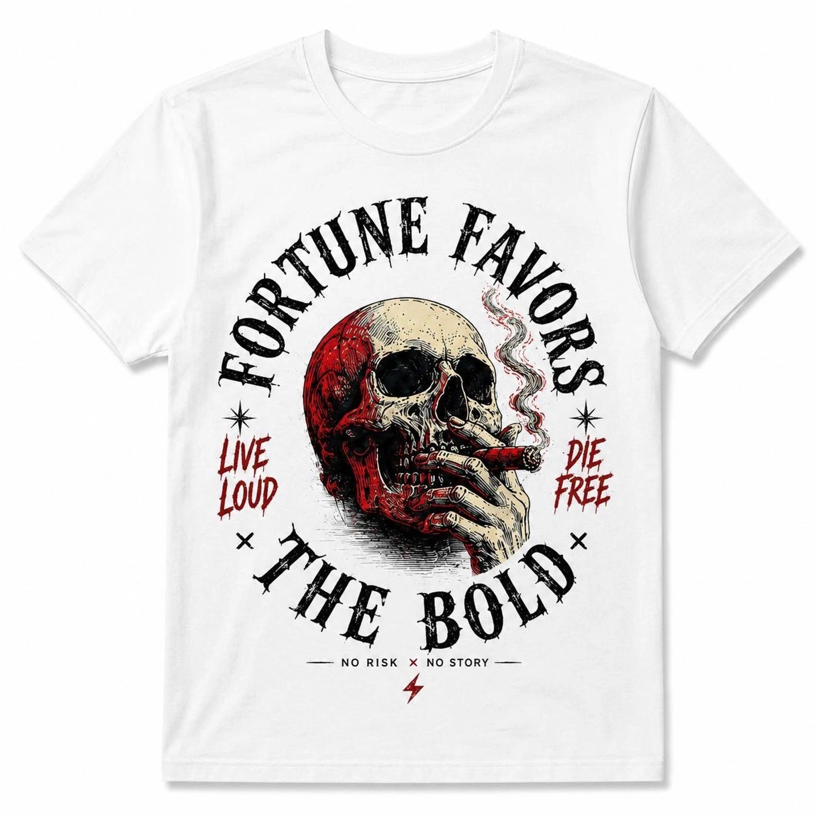 Fortune Favors The Bold Skull Gothic Streetwear Graphic T Shirt XS