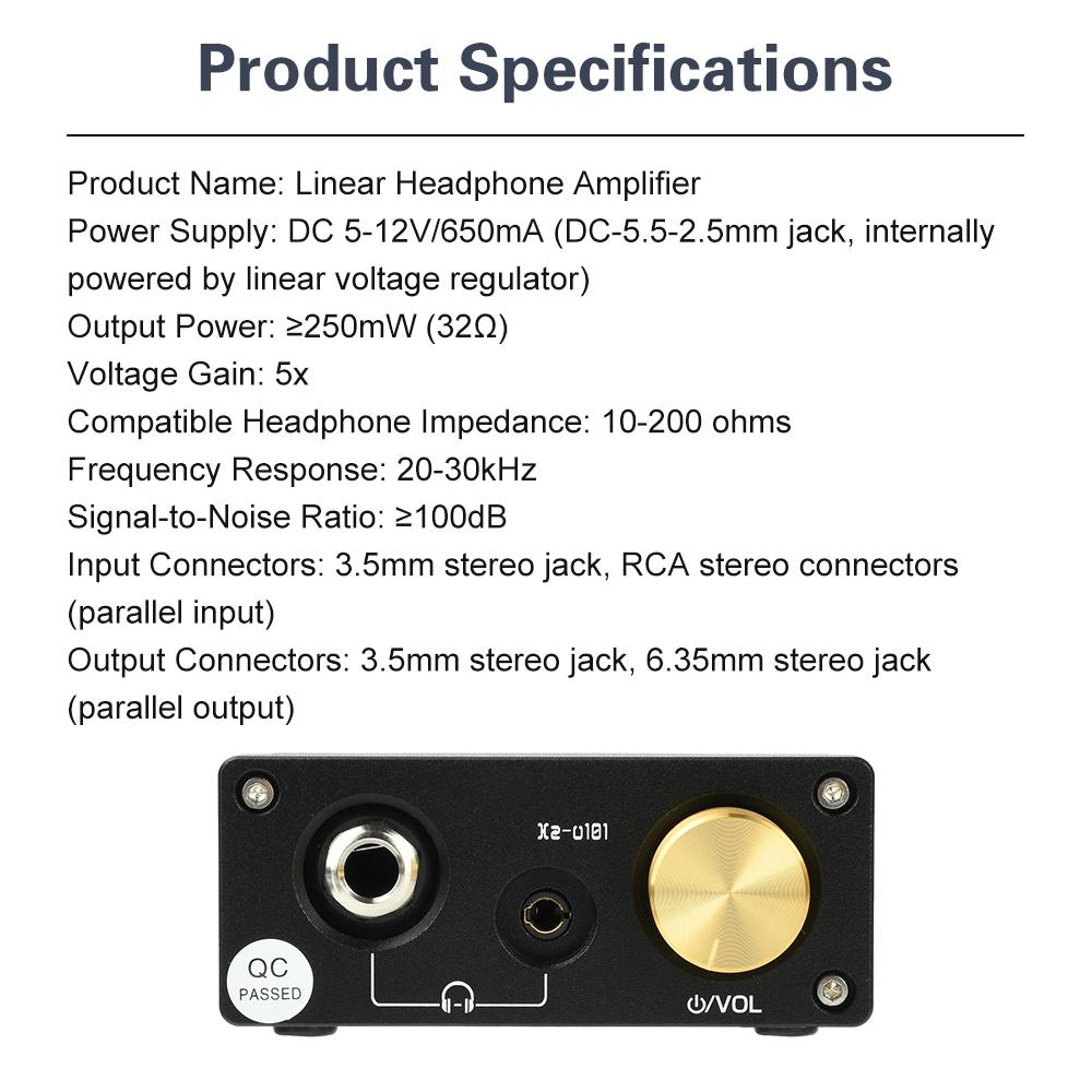 Xz-U101 HiFi Headphone Amplifier Stereo RCA Audio Amp AUX Out Desktop Amplifier for Headsets 3.5mm/6.35mm