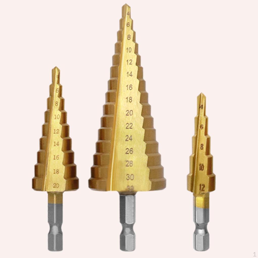 3 Piece Spiral Groove Step Drill Bit Set Cone Bits Save Time Hole Opener for