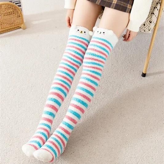 Over Above Knee Socks Long Womens Striped Panda Cat Winter Warm Ladies Girls Black White Funny Thigh High Stockings Christmas