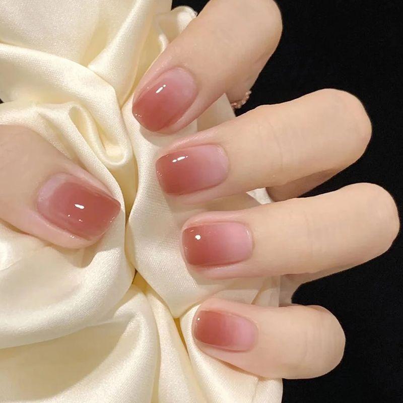 

Nail Stickers Spring & Fall Sweet White Water Red Ice Transparent Gradient Handmade Phototherapy Wearable Removable Fake Nail Patch Water red gradient S code