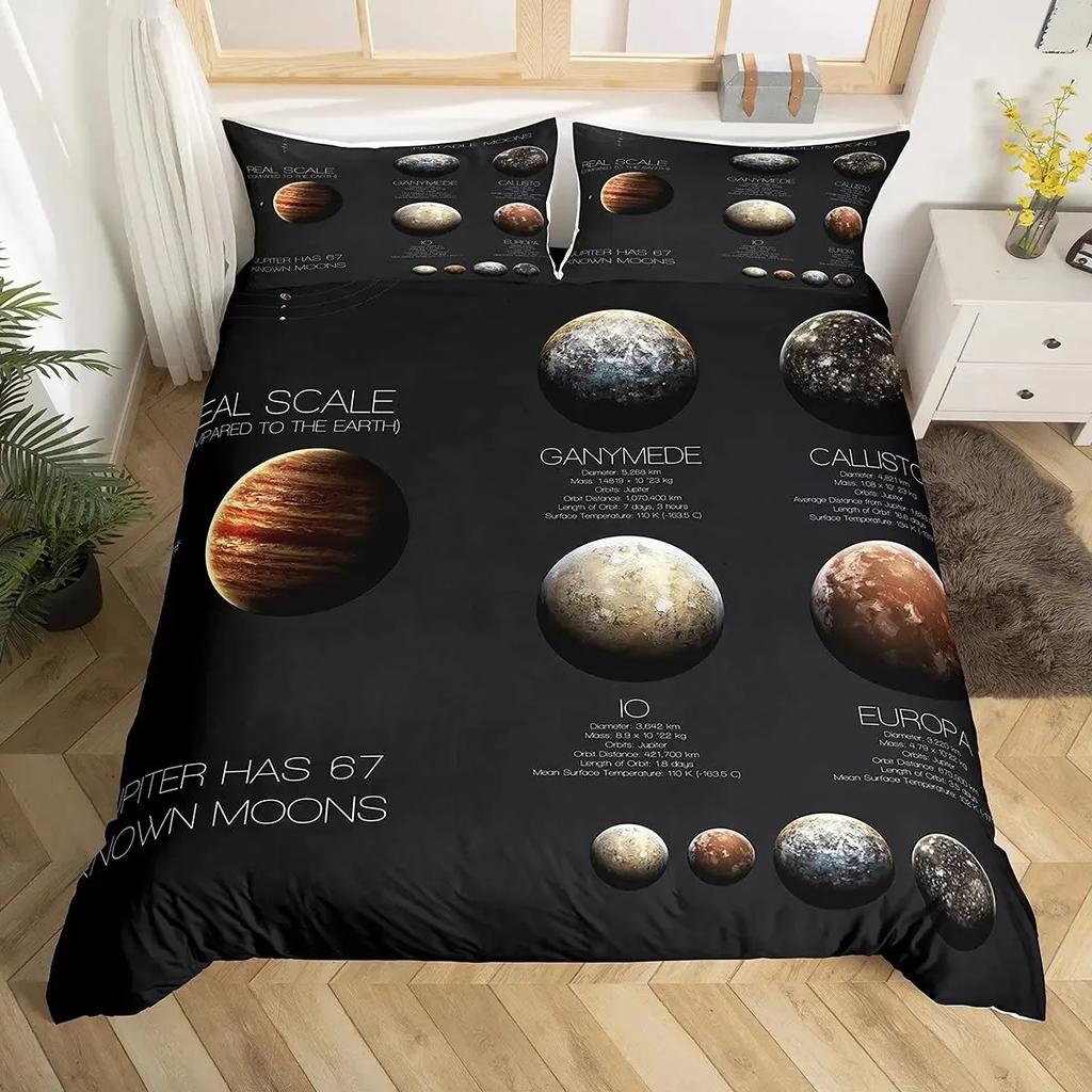 Solar System Bettbezug-Set Weltraum Galaxie Bettwäsche-Sets Universum Planeten Bettdeckenbezug Astronomie Steppdeckenbezug Queen-Size