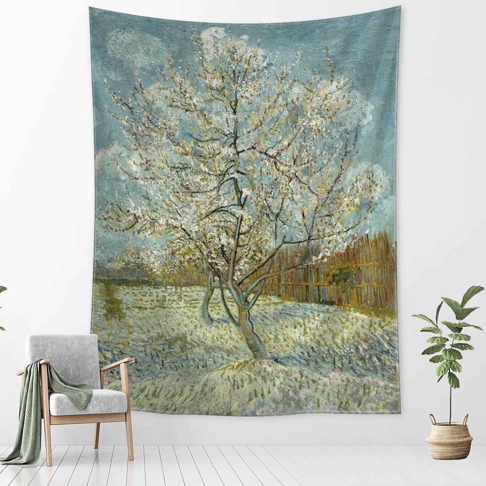 Idyllic Forest Cabin Tapestry Wall Hanging Bohemian Psychedelic Mystery Van Gogh Oil Painting Bedroom Decor