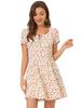 Allegra K Women's Casual A-Line Dress with Star Print, Short Sleeves, Square Neck, and Floral Print, Size M