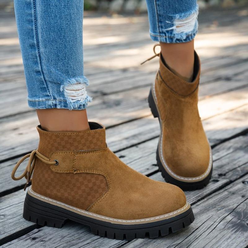 Stiefel mit grobem Absatz, kurze Stiefel, Damen, Herbst und Winter, neu, große Größe, runde Spitze, seitlicher Reißverschluss, Damen-Martinsstiefel
