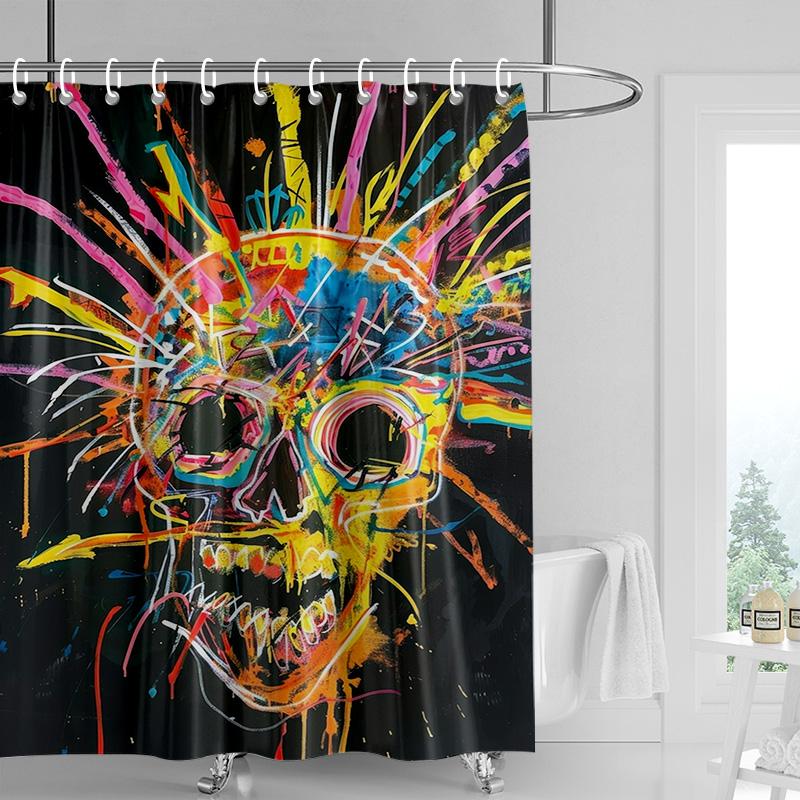 Vintage portrait shower curtain-black and white with orange decoration, distressed texture bathtub shower curtain
