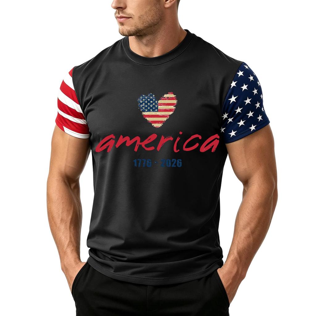 Men's Independence Day Flag Print Short Sleeve T-Shirt, Loose Casual Daily Summer Tops