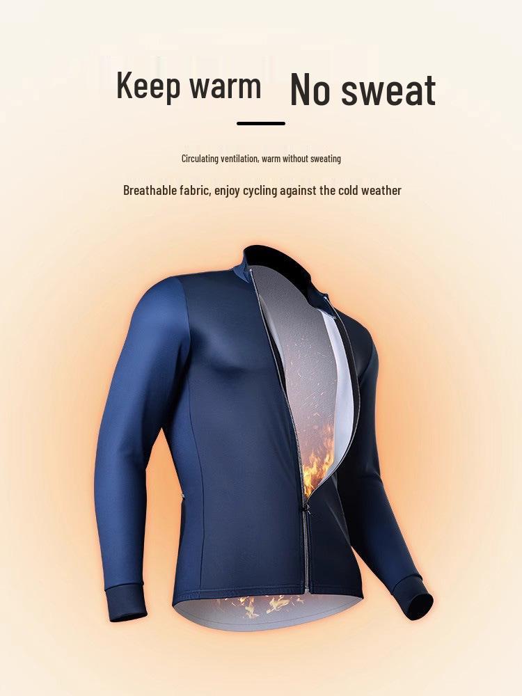 Men's Autumn Winter Fleece Cycling Jersey - Long Sleeve, Tight Fit for Mountain & Road Biking