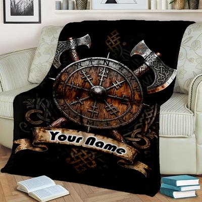 1PC Custom Name Shield Axes Outdooor Flannel Blankets Throw Blanket All-Season Throw Gift Bedspread for Couch, Bed, Camping Holiday Birthday Gift