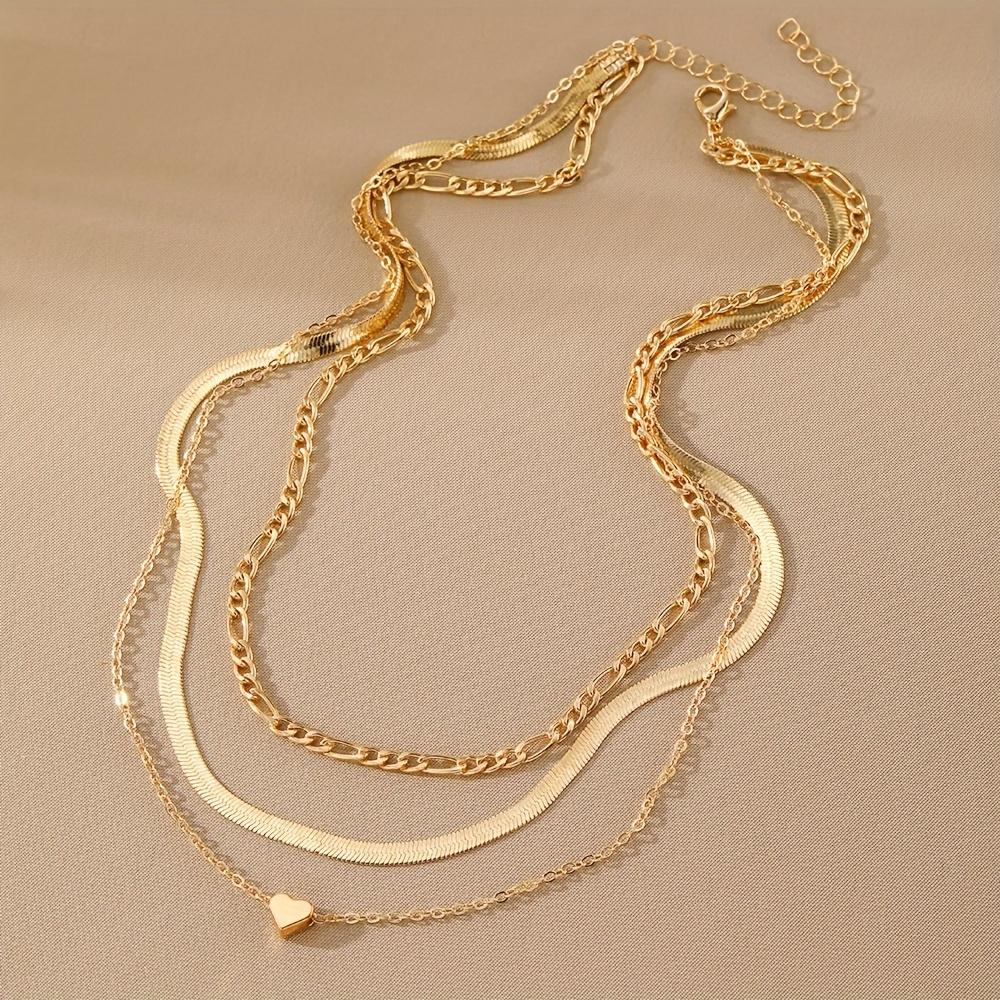 3pcs/Set European Style Elegant Layered Peach Heart Pendant Snake Chain Cuban Necklace for Women