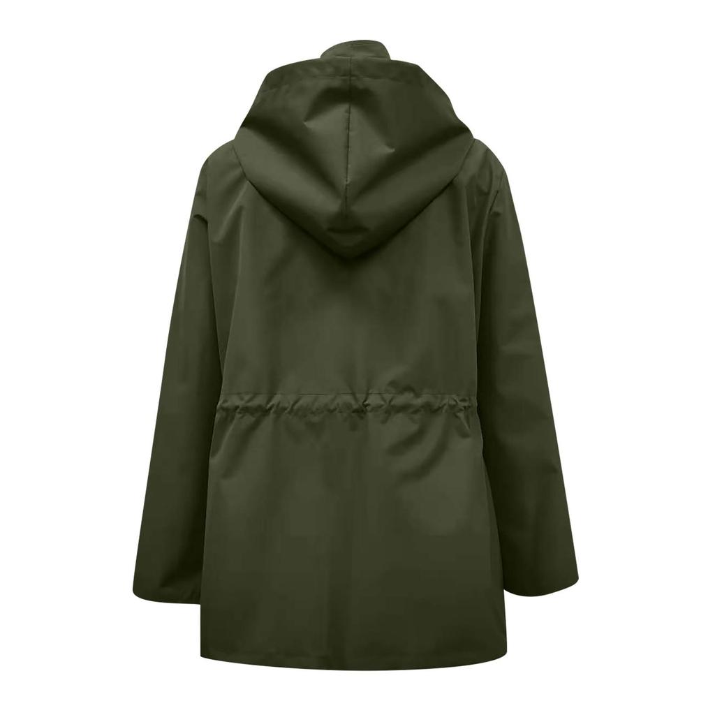 Cappotto antivento impermeabile con cappuccio e cerniera casual da donna alla moda