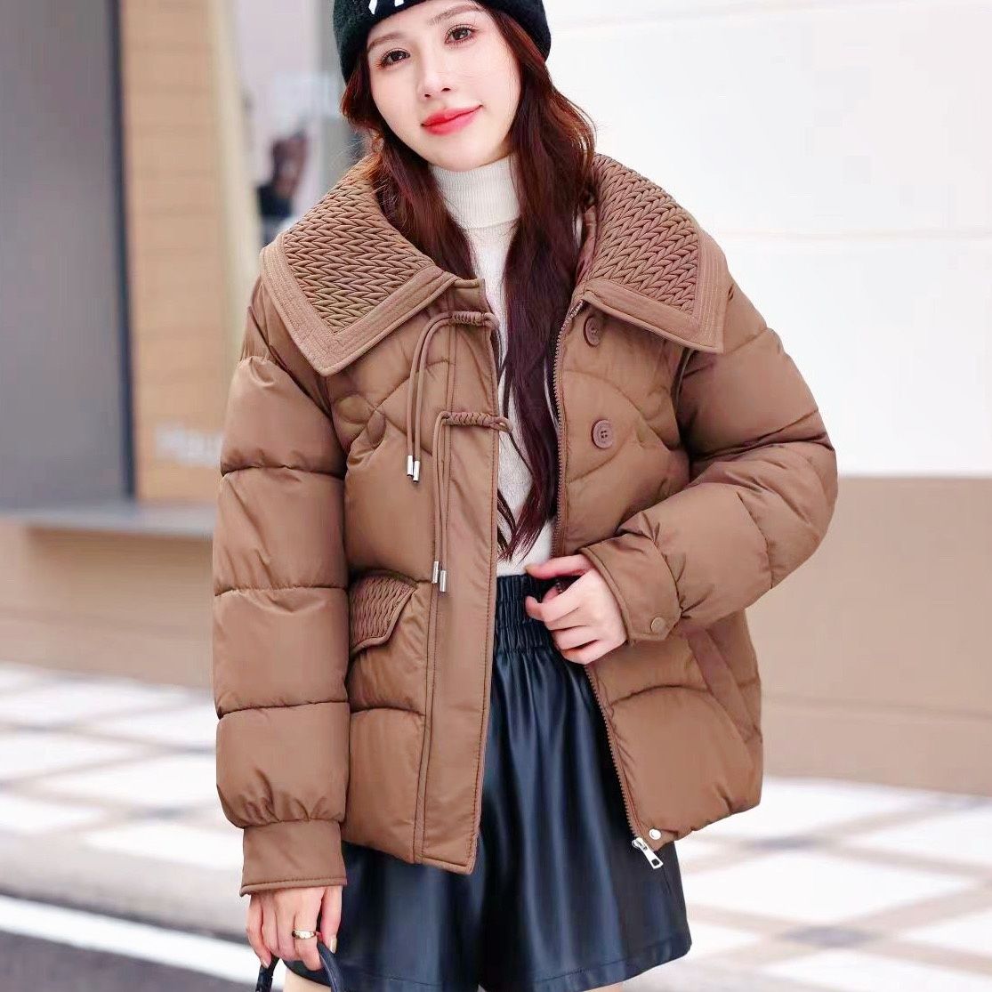 

Зимнее теплое хлопковое пальто в китайском стиле для женщин, свободная куртка с мягкой подкладкой и традиционными пуговицами XXL кофейный