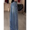Blue Rhinestone Denim Female Popular This Year New Arrival High Waist Loose Shiny Beautiful All-Matching Straight Loose Pants